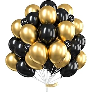 Flyloons-25-pcs-Golden-and-Black-Chrome-Balloons-for-Birthday-decoration-celebration-Anniversary-baby-shower-Girls-Boys-Men-Women