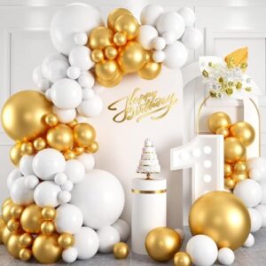 Gold and White Metallic Balloons for Parties - Pack of 25