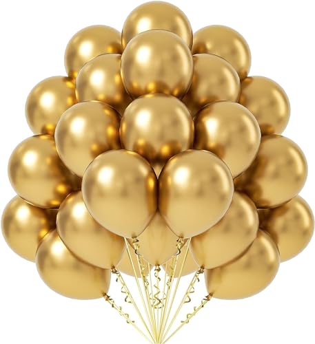 Gold and White Metallic Balloons for Parties - Pack of 25