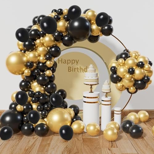 Gold Black Metallic Balloons Set for Party Decoration - Pack of 25