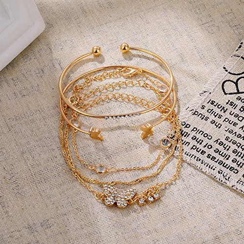 Gold Crystal Bangle Set for Women - Shining Diva 5 piece