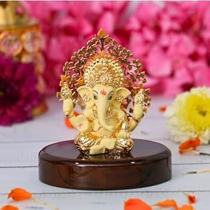 House-Of-Wemy-24k-Gold-Plated-Kalpavrikshya-Tree-Ganesh-Idol-Ganpati-Murti-for-Car-Dashboard-Office-Desk-Hindu-God-Gift-Home-Decor-Resin-Yellow-3-Inches