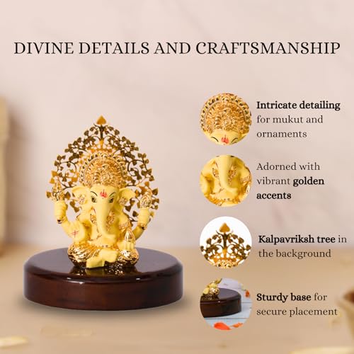 Gold Kalpavrikshya Ganesh Idol - 3 Inch by House of Wemy