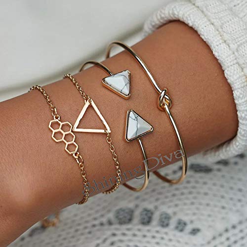 Gold Multilayer Charm Bangle Bracelet Set by Shining Diva