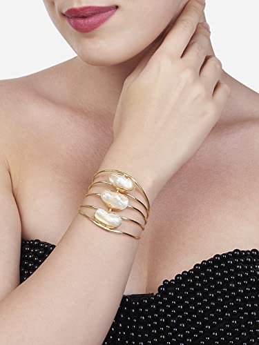 Gold Tone Designer Women’s Cuff Bracelet by ZAVERI PEARLS