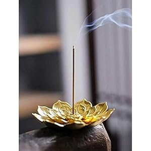 SATYAM-KRAFT-1-Pcs-Lotus-Flower-Design-Agarbatti-Stand-Incense-Holder-Ash-Catcher-Metal-for-Pooja-Office-MandirShree-Holi-Pooja-Wedding-Many-More-Spiritual-Events-Insence-BurnerGolden