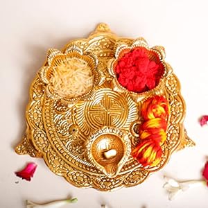 KridayKraft-Metal-Pooja-Thali-with-Diya-for-Pooja-HomeTempleMandirDecorative-Showpiece-Pooja-Thali-Set-for-Diwali-Poojan-Wedding-Gift-Article-Gold