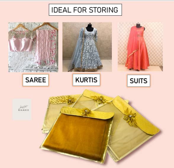 Golden Saree Cover Set - 8pc Storage Bags for Wardrobe