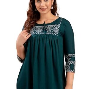 Green XL Women's Embroidered Rayon Tunic Top by Avayayat