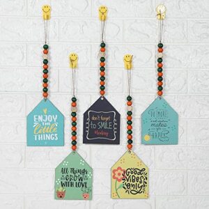 Handcrafted Beaded Wooden Hut Wall Art Set - 5 Pieces