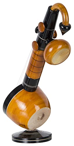 Handcrafted Eco-Friendly Eucalyptus Wooden Veena Home Decor Piece in Brown (9x9x27 cm)