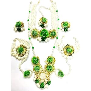 Sanvatsar-Home-Handmade-Jewellery-set-for-Haldi-Baby-Shower-Mehndi-Godbharai-Set-For-WomenGirls-Floral-Jewellery-Set-Jewellery-Gift-Green