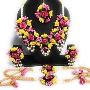 Indian Balika Vadhu Yellow Pink Jewelry Set - 6 Pieces