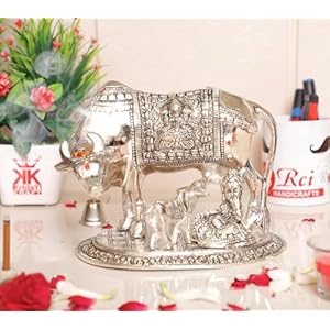 Kamdhenu-CowCalf-with-Bal-Gopal-Krishna-Metal-Statue-for-Good-LuckFeng-Shui-As-Table-Top-FigurineVastuReligious-Gau-MATA-Idol-HomeOfficeTable-DecorativeAnimal