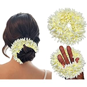Temperia-2-Pcs-Scented-Mogra-Gajra-Hair-Accessories-For-Women-Girls-Hair-Flower-Bun-Artificial-Fake-Gajra-Scrunchies-Rubber-Band-Premium-Voluminous-White