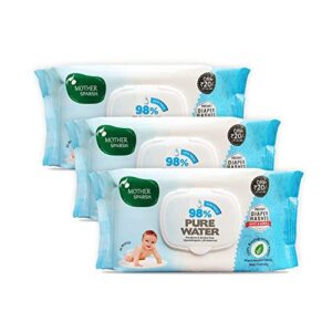 Mother Sparsh 98% Water Wipes - 80 Pcs x 3 Pack - Plant-Based Formula