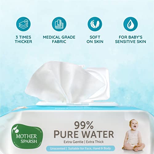Mother Sparsh Baby Wipes - 99% Pure Water, 216 Wipes