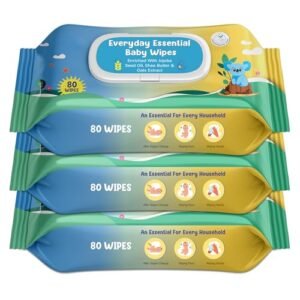 MUMta Baby Wet Wipes with Aloe & Vitamin E, 80ct (3 Pack)