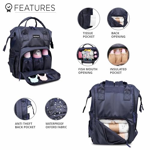 Navy Blue Diaper Bag for Moms by Mychois - Multipurpose