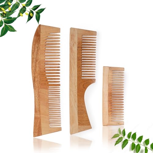 Neem Wood Comb Set for Hair Growth - 3 Piece Kit