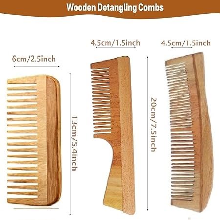Neem Wood Comb Set for Hair Growth - 3 Piece Kit