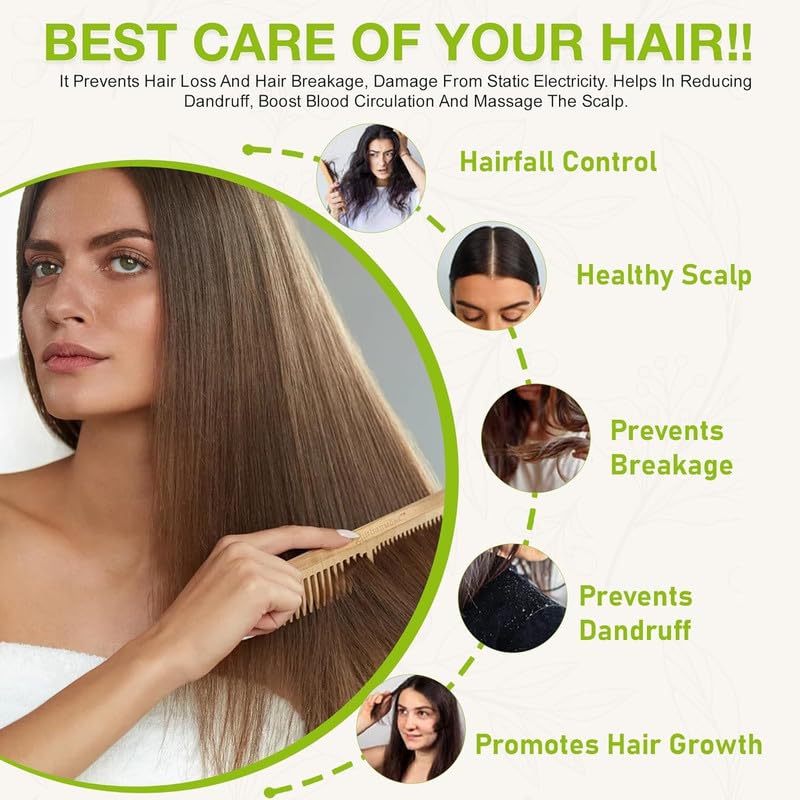 Neem Wood Comb Set for Hair Growth - 3 Piece Kit