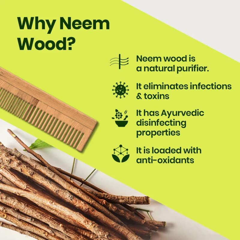 Neem Wood Comb Set for Hair Growth - 3 Piece Kit