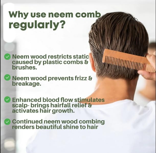 Neem Wood Comb Set for Hair Growth - 3 Piece Kit