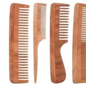 Neem Wood Hair Comb Set for Natural Hair Care (4 Pieces)