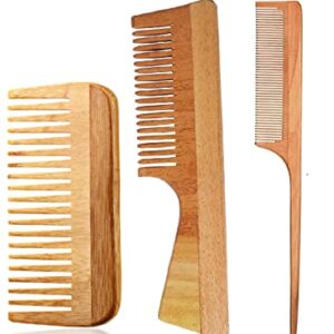 Neem Wooden Comb Set for Hair Growth - Pack of 3