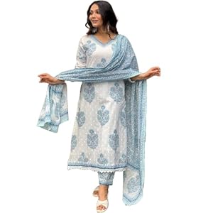 Nermosa-Women-Cotton-Block-Printed-Kurta-Pant-With-Dupatta