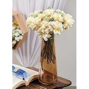 SATYAM-KRAFT-1-Bunch-Artificial-Dahlia-Flowers--7-Stem-Faux-Floral-Bouquet-for-Home-Office-Decor-Wedding-Party-DecorationRealistic-Fabric-Flower-Arrangement-Off-WhiteWithout-Vase