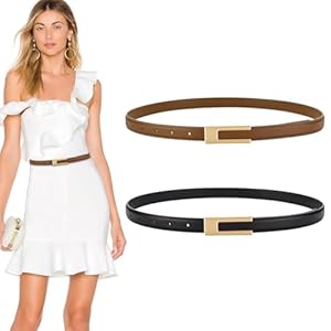 PALAY-2pcs-Waist-Belt-for-Women-Black-Brown-Belts-for-Women-PU-Leather-Skinny-Women-Belt-Ladies-Belt-for-Women-Jeans-Metal-Buckle-Belt-for-Women-Dresses-Blouse-Blazer