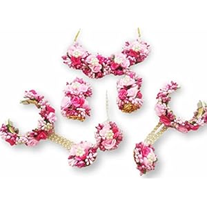 Sanvatsar-Home-Handmade-Haldi-Mehndi-Jewellery-set-for-Haldi-Baby-Shower-Mehndi-Godbharai-Set-For-WomenGirls-Floral-Jewellery-Set-Jewellery-Gift-Pink