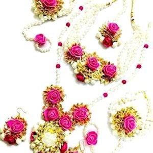 Pink Floral Jewelry Set for Haldi & Godbharai Ceremonies