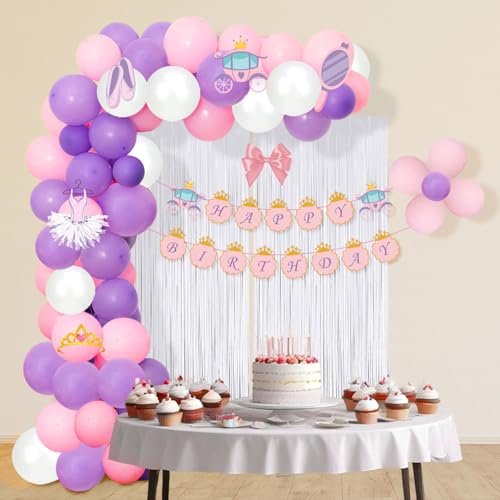 Pink Princess Birthday Decoration Kit - 60pcs Balloons, Happy Birthday Banner