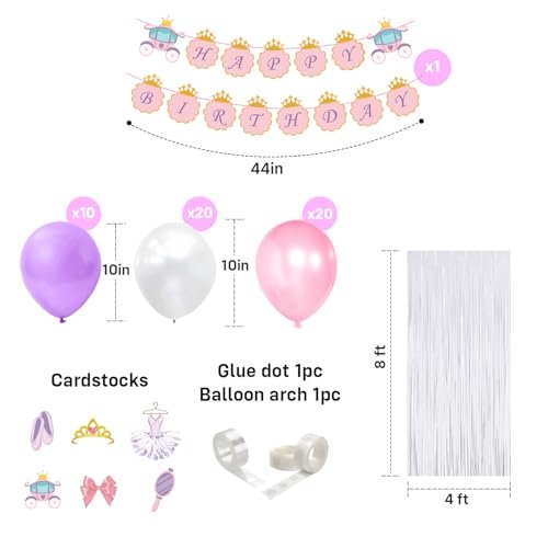 Pink Princess Birthday Decoration Kit - 60pcs Balloons, Happy Birthday Banner