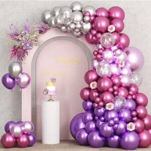 Pink Purple Silver Party Balloons Set - 50pcs by Flyloons