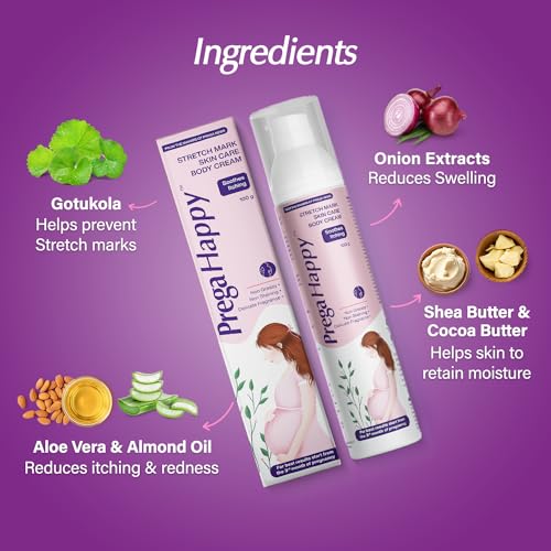 Prega Happy Stretch Mark Skin Care for Pregnancy - Soothes Itching, Non-Greasy (100gm)
