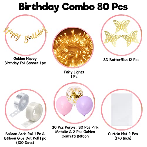 Purple Butterfly Birthday Kit - 80 Pieces for Party Decorations