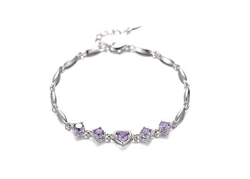 Purple Heart Charm Bracelet for Women by Nilu - Copper Silver