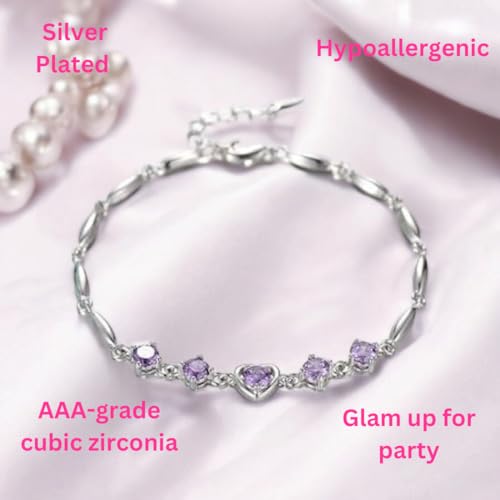 Purple Heart Charm Bracelet for Women by Nilu - Copper Silver