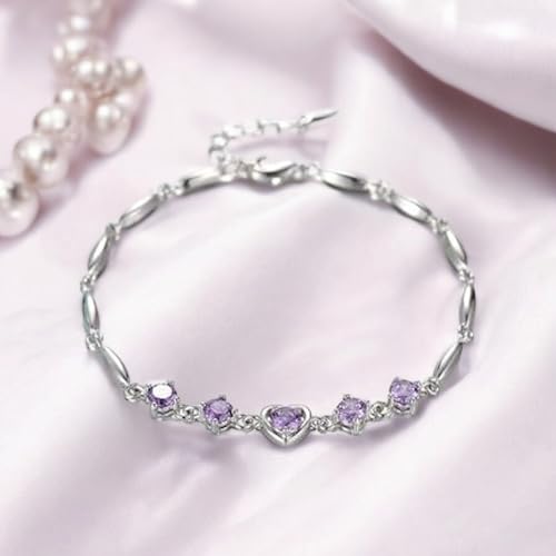 Purple Heart Charm Bracelet for Women by Nilu - Copper Silver