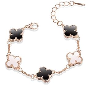 Shining-Diva-Fashion-Latest-Stylish-Crystal-Clover-Rose-Gold-Bracelet-for-Women-and-Girls-Aesthetic-Jewellery-Gift-for-Girlfriend-Wife-10000b-White-Black