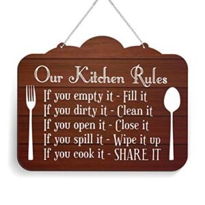 Rustic Kitchen Rules Wall Decor Sign for Home