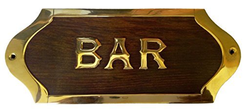 Rustic Wooden Bar Nameplate with Brass Inlay by Kartique