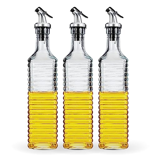 Set of 3 Glass Oil Dispensers - 500ml Leakproof Design