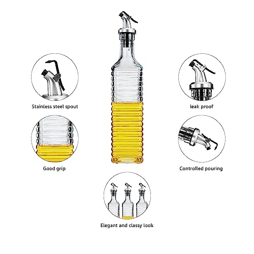 Set of 3 Glass Oil Dispensers - 500ml Leakproof Design