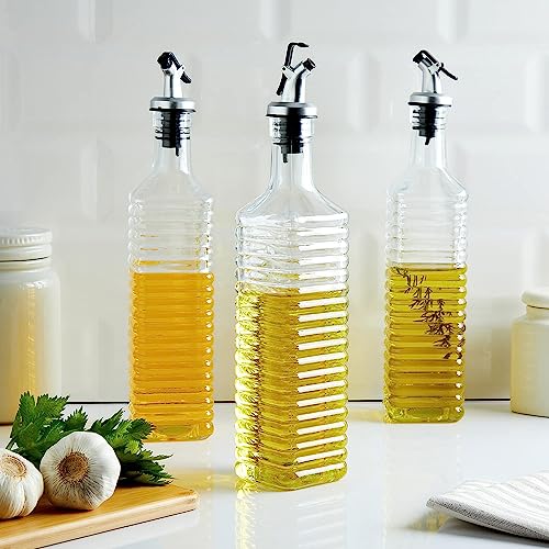 Set of 3 Glass Oil Dispensers - 500ml Leakproof Design