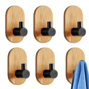 Set of 6 Black Wooden Self Adhesive Wall Hooks by JIALTO